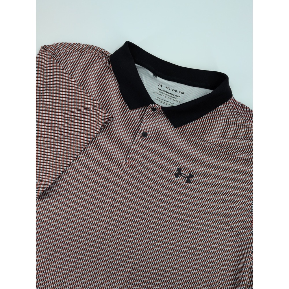 Under Armour Mens Sz 3XL Performance Playoff Polo Shrt Black/Red/White Loose Fit